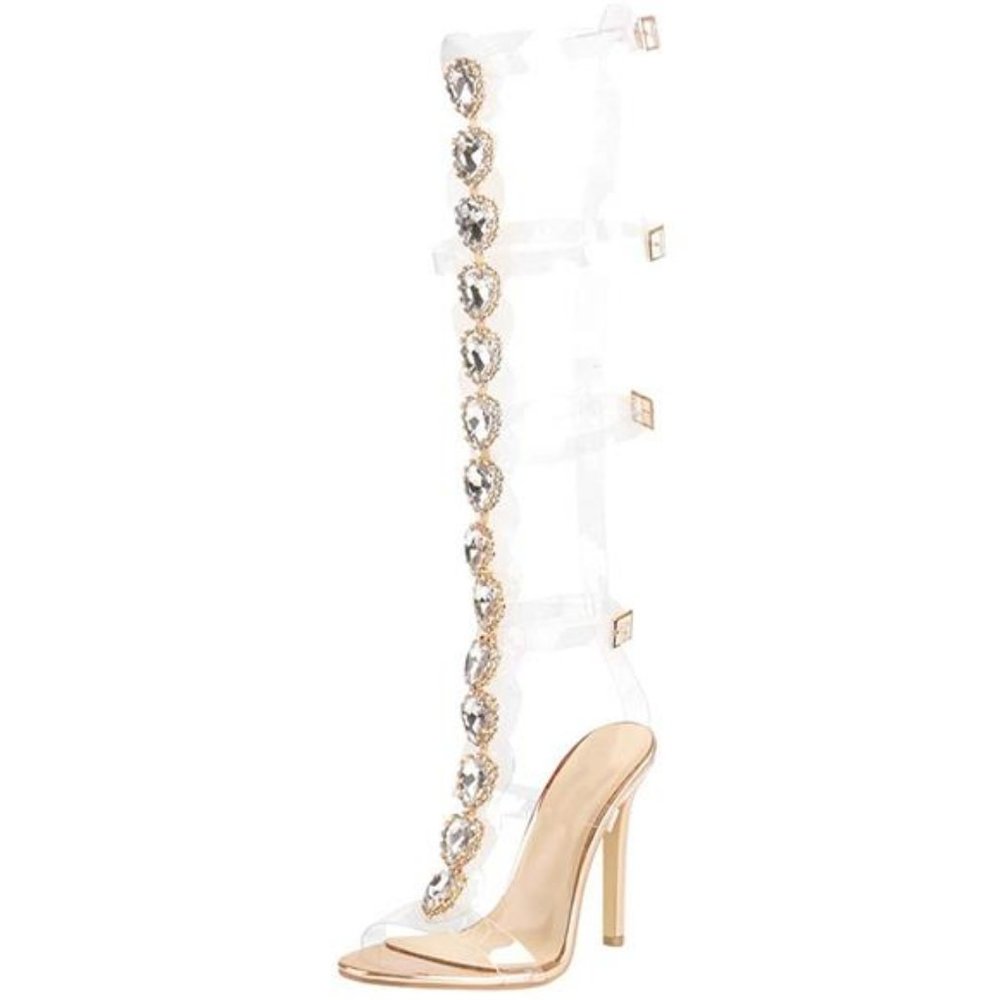 💋RESERVED: YOKOLMO CLEAR STRAPPY GLADIATOR RHINESTONE STILETTO HEEL SANDALS!!!